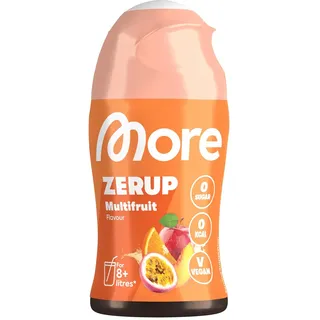 MORE Zerup, Multifrucht, 65 ml, für bis zu 8 l Fertiggetränk, zuckerfreier Sirup mit echten Fruchtextrakten, vegan, zero Kalorien - made in Germany