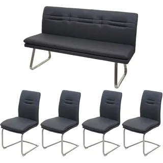 Mendler Esszimmer-Set HWC-H70, Esszimmergruppe Sitzgruppe Esszimmergarnitur, Stoff/Textil Edelstahl gebürstet dunkelgrau 160cm
