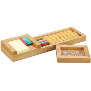 Relaxdays Schreibtisch-Organizer braun Bambus 3 Fächer 31,0 x 9,0 x 2,0 cm
