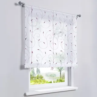 HongYa Transparenter Voile Bändchenrollo Tunnelzug Raffrollo Raffgardine mit Ranken-Stickerei H/B 120/60 cm Beere