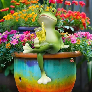 Blumentopf Hänger Frösche Deko Figuren Frosch Deko Frösche Tiere Harz Statue Gartendeko Miniteich,Gartenteich Grün Frosch Blumentopfhänger Figuren Balkon Deko Garten Topfdekorationen