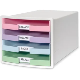 HAN Schubladenbox IMPULS rosa, lila, blau, grün 1013-129D, DIN A4 mit 4 Schubladen, 1 St.
