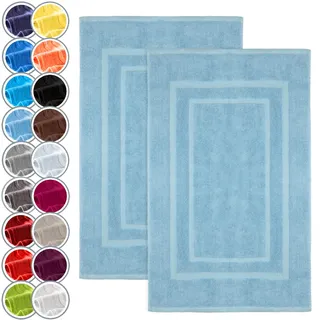 NatureMark 2er Pack Badvorleger | Premium Qualität | 100% Baumwolle | 50 x 80 cm | Duschvorleger Duschmatte Doppelpack | Farbe: Hell blau