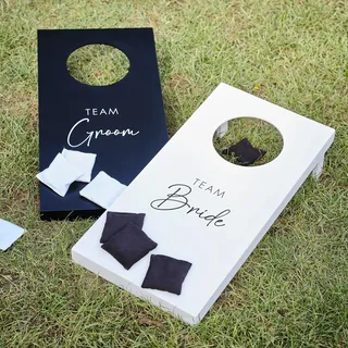 Ginger Ray Wooden Bride' and 'Team Groom' Cornhole Game with 8 Bean Bags, Neutral, One Size