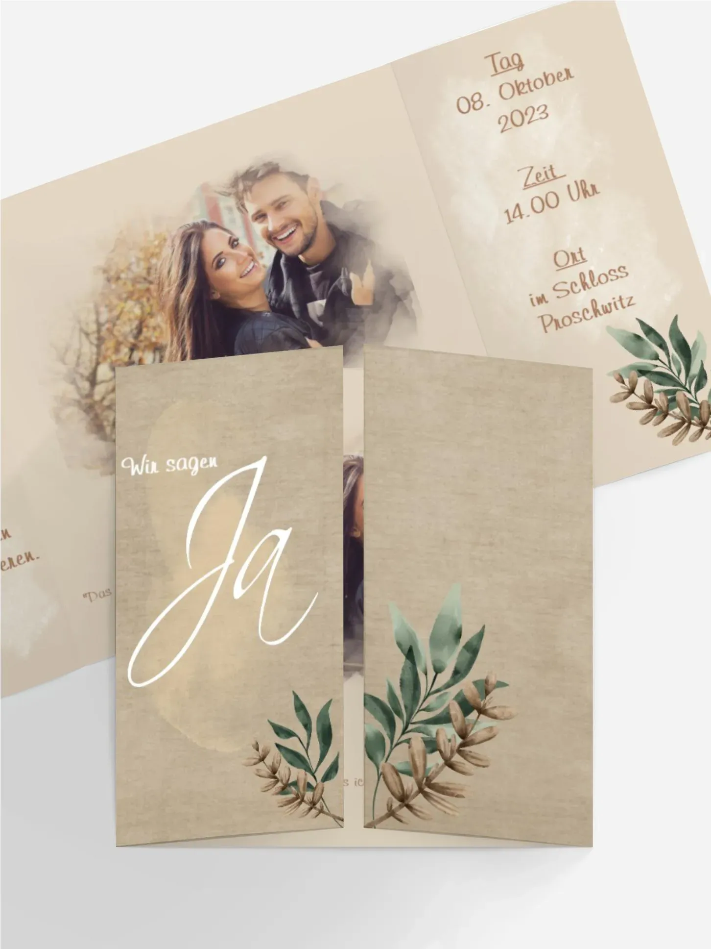 Einladung zur Hochzeit selbst gestalten mit Spruch und Fotos im Onlinedesigner bei Meine-Kartenmanufaktur.de
