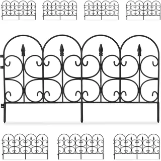 Relaxdays Beeteinfassung, 8er Set, Kunststoff, HxB: je 38 x 68 cm, Beetumrandung Garten, Zierzaun zum Stecken, schwarz