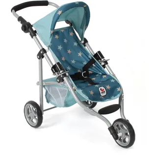 Bayer Chic 2000 - Puppenbuggy Lola, Kinderwagen für Puppen bis ca. 50 cm Größe, Jogging-Buggy, Puppenjogger, Puppenwagen, Sternchen türkis