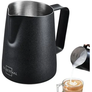 SILBERTHAL Milchkännchen Edelstahl 350ml schwarz - Professionelles Barista Zubehör mit Latte Art Ausguss - Milchschaumkännchen für Siebträger