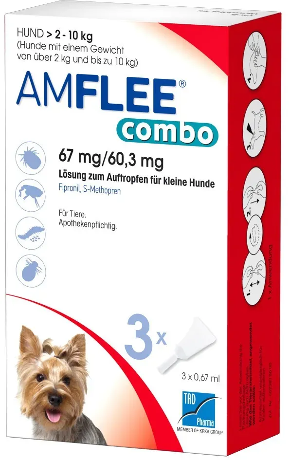 AMFLEE combo 67/60,3mg Lsg.z.Auftr.f.Hunde 2-10kg 3 St