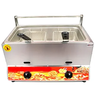 Gewerbliche Gas Fritteuse Edelstahl Fritteuse mit Frittierkorb und Deckel, Schnelles Erhitzen, Arbeitsplatte Öl Friteuse Für Restaurant Home für Brathähnchen und Pomm