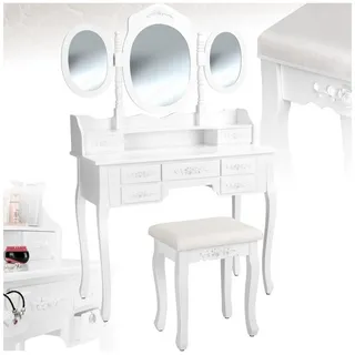 Tectake tectake® Schminktisch, im Antik-Look, mit gepolstertem Hocker, 7 Schubladen, 90 x 40 x 145 cm
