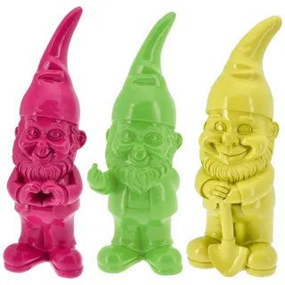 CEPEWA Gartenzwerg XXL Gartenzwerg 3er Set Polyresin pink gelb grün 13x40x12cm Figur bunt|gelb|grün 60 cm