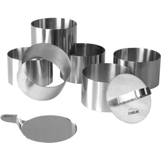 STONELINE Dessertringe Speiseringe Set, 8-teilig, Edelstahl, 6 Ringe, 1 Heber, 1 Stempel, rund