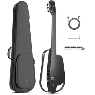 Enya NEXG 2N Elektro-Akustische Gitarren - Schwarz 38 Zoll klassische nylonsaiten Karbonfaser Reisegitarre für Erwachsene Anfänger mit Lautsprecher verdickter Gigbag Gurt Ladekabel und Halsstab