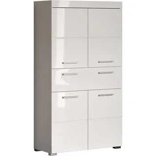 trendteam smart living - Amanda - Hochschrank - Weiß Hochglanz - Badezimmerschrank breit mit 4 höhenverstellbaren Einlegeböden - (BxHxT) 73 x 130 x 31 cm - 4 Fächer und eine große Schublade