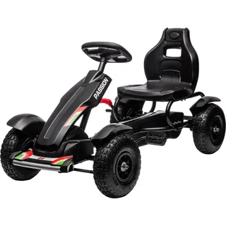 HOMCOM GoKart, Tretfahrzeug, Tretauto mit Handbremsen, Kinderfahrzeug mit verstellbarem Sitz, Pedal, Kettcar für 5-12 Jahre, Schwarz   Aosom