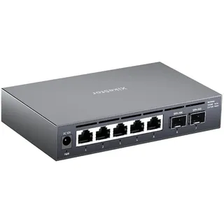 XikeStor 2,5G Switch | 7-Port 2,5G Unmanaged Ethernet-Switch | 5X 2,5GbE RJ45 + 2X 10G SFP+ Uplinks | Lüfterloses Metallgehäuse, Plug & Play für NAS, Gaming-PC, WiFi 6-Netzwerke