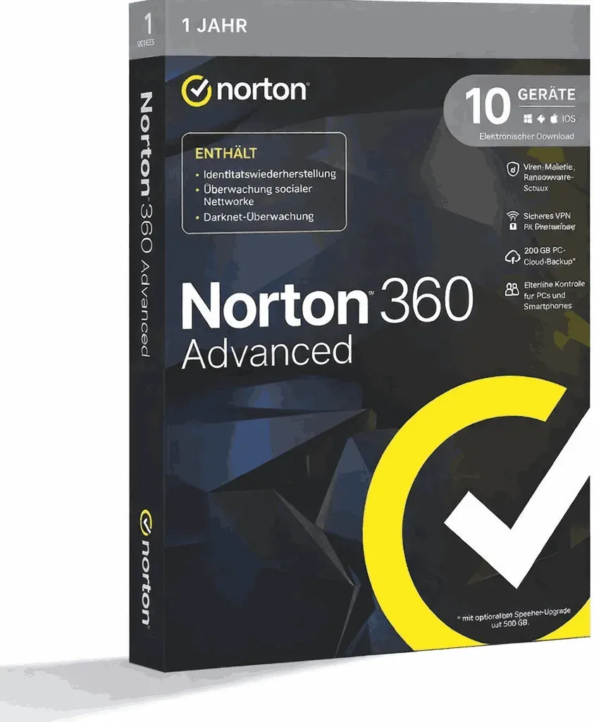 Norton 360 Advanced inkl. VPN, 10 Geräte - 1 Jahr, Download, ++Kein Abo++