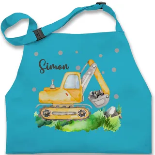 Kinderschürze Schürze Kinder Jungen Mädchen - Bagger I Baggerfahrer Geschenk - 7-14 Jahre - Türkis - kinderschürzen für fahrzeuge baufahrzeug name kochschürze geschenke kind fahrzeug - 7-13 Jahre