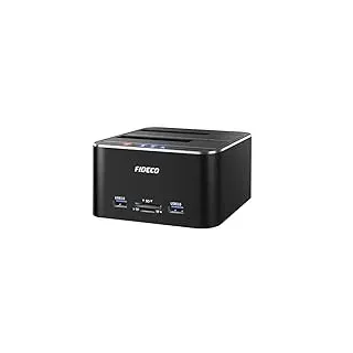 FIDECO Festplatten Dockingstation, USB 3.0 Aluminium Festplatten Dockingstation für 2,5 Zoll & 3,5 Zoll HDD SSD SATA, TF & SD Karte und 2 USB 3.0-Anschlüsse, Unterstützt Offline-Klonen und UASP