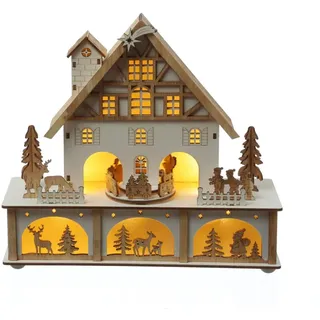 MARELIDA LED Weihnachtshaus mit Musik und drehendem Karussell Spieluhr H: 25cm