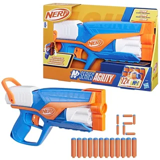 Hasbro Nerf N Series Agility Blaster, leichte Bauweise mit rotierender Trommel und Spannschlitten für extra Lange Reichweite, 12 Darts, für Jungen und Mädchen