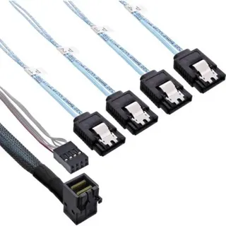 InLine Mini SAS HD Kabel, SFF-8643 gewinkelt zu 4x SATA + Sideband, 1m Kabel (PC)