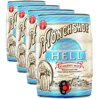 Mönchshof Hell 5,0 l Partydose mit Zapfhahn PFANDFREI (1 x 5,0 l) (Packung mit 4)