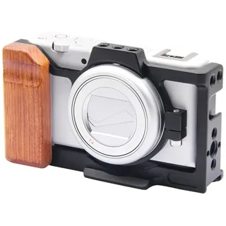 Bitubol Kamerakäfig für Sony ZV-1 II/ZV-1F / ZV-1 Kamera, mit Holzgriff, ausgestattet mit 3/8 Zoll und 1/4 Zoll Schraubenlöchern und Kaltschuhverlängerung für Mikrofon/Licht.