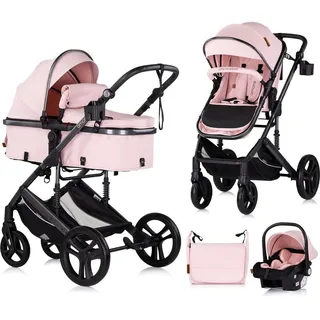 Chipolino Kinderwagen 3 in 1 Amore Babyschale Adapter Wickeltasche Fußabdeckung pink - Rosa