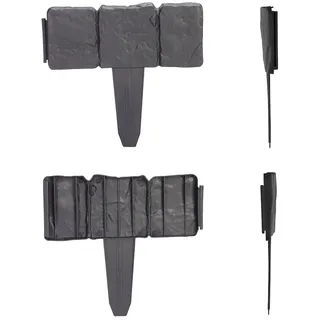 Relaxdays Beetzaun, 10-teilige Beetumrandung, Steinoptik, HxB: 10x25 cm, Rasenkante zum Stecken, Kunststoff, anthrazit