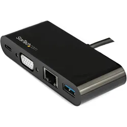 StarTech USB-C VGA Multiport Adapter (USB-C, 3 Ports), Dockingstation + USB Hub, Schwarz
