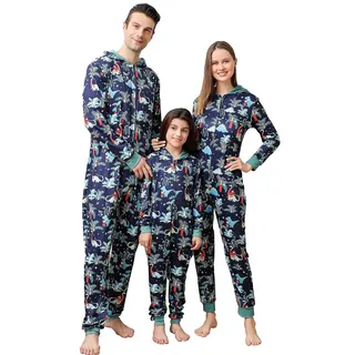 jakloz Weihnachts Pyjama Familie Set Einteiler Weihnachten Onesie Lang Schlafanzug Damen Herren Jungen mit Kapuze Weihnachtspyjama Set(Jungen,4-5Y) - 4-5 Jahre