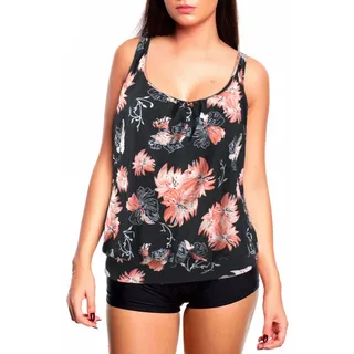 Octopus Oversize Damen Tankini Set Bauchweg mit Slip, Hotpants oder High Waist f5465 Farbe: G(1448)+HP1(sw) Tankini Schwarz/Apricot, Hotpants G(1448)+HP1(sw), Gr. 42 - 42