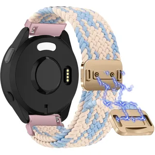 Niboow 20mm Nylon Armband für Garmin vivoactive 6 (42mm)/vivoactive 5/vivoactive 3/Forerunner 165, Geflochtenes Magnetisch Ersatzarmbänder für Garmin Venu Sq 2/Venu 2 Plus/Venu Sq Music - Blau/Rosa