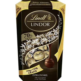 Lindt Schokolade LINDOR 70% Kugeln | 375g | 28 Kugeln Edelbitterschokolade mit 70% Kakao mit dunkler zartschmelzender Füllung | Pralinengeschenk | Schokoladengeschenk