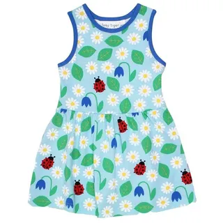 Toby Tiger Trägerkleid mit Marienkäfer und Blumen Print in blau | Gr.: 104