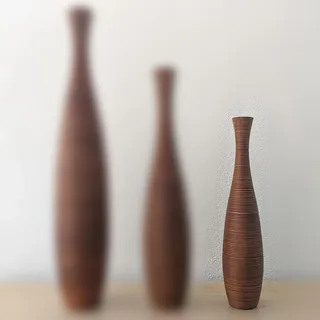 thaiboo Große Bodenvase Holz Schlank Braun für Deko Pampasgras Trockenblumen Zweige Grasbüschel Standvase Holzvase Mangoholz (71 cm Höhe)