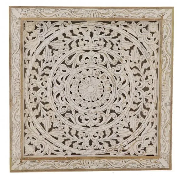 Wandbild Retro 90x90x3 handgeschnitzt aus indischem Mango-Massivholz