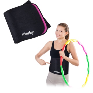 Relaxdays Bauchweggürtel Hula Hoop, 90 cm, Neopren, Fitnessgürtel Damen, mit Klettverschluss, Bauchgürtel, schwarz/pink