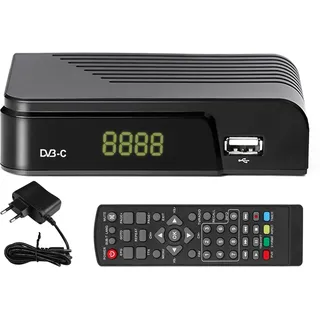 Kabel Receiver DVB-C Digitaler terrestrischer Decoder, Combo (HD1080p/H.264,MPEG-2,HDTV,DVB-C, SCART, USB 2.0, PVR FullHD TV Kabelreceiver mit Fernbedienung und Kabel