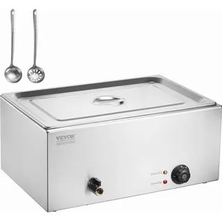 Vevor kommerzieller Speisenwärmer 1 x 18 L Speisebehälter, elektrische Warmhalteplatte, 1200 W Arbeitsplatte aus Edelstahl, Buffet-Bain-Marie, 30... - Silber