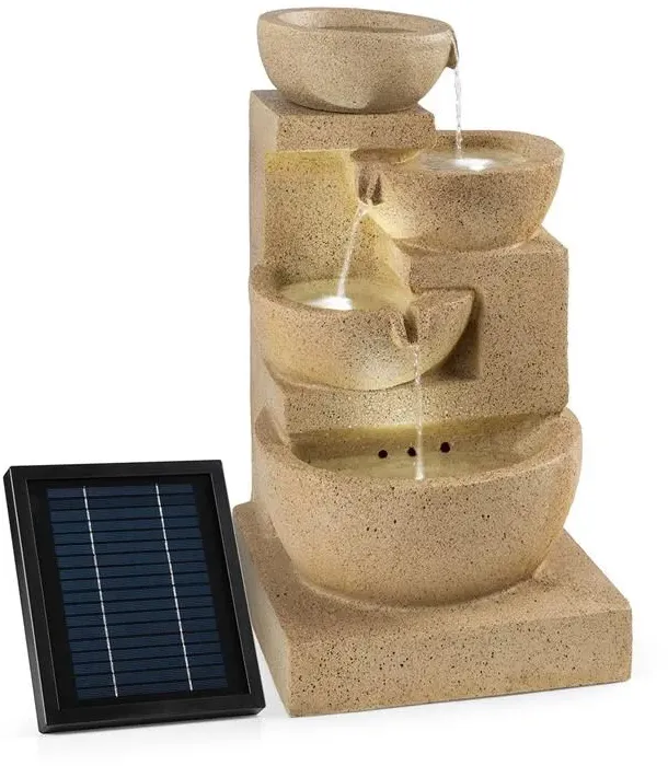Blumfeldt Korinth Zierbrunnen Gartenbrunnen 3W Solar LED Sandsteinoptik Beiger Stein