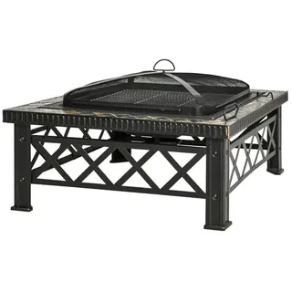 MODFU Feuerschale Tragbare Feuerschalen, (3-in-1 Feuerschale Feuerkorb mit Grillrost & Eiskübel – Multifunktionale Feuerstelle für Garten, BBQ & Terrasse, inkl. Funkenschutz, Spieß & dekorativen Schieferplatten) schwarz Ø 76 cm x 47 cm