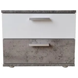 Hti-Living HTI living Nachtschrank Beton Weiß mit 2 Schubladen Nina Nachttisch Nachtkommode Nachtkonsole