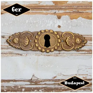 Antikas Möbelbeschlag Schlüsselplatte,Serie "Budapest",6er Pack, Eisen in Messing pat.