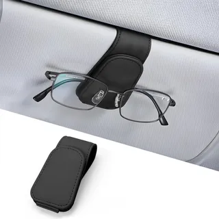 JOYIT Brillenhalter für Auto, Echt Leder Sonnenbrillenhalter Auto, Magnetische Brillenhalterung Auto, Universal Brillenhalter Auto, Ticket-Kartenclip