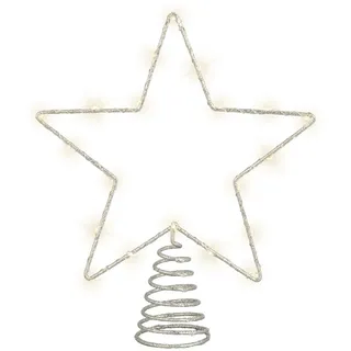 Lumineo LED Christbaumspitze Stern mit Timer 27cm Metall Silber / Warmweiß