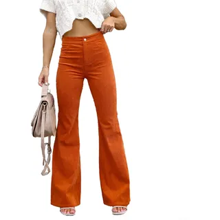 Vintage Schlaghose Elastische Taille Cord Bell Bottom Hose Retro Look Gesäßtaschen (M Orange)