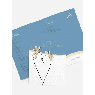 Menükarten zur Hochzeit selbst gestalten mit Spruch und Fotos im Onlinedesigner bei Meine-Kartenmanufaktur.de